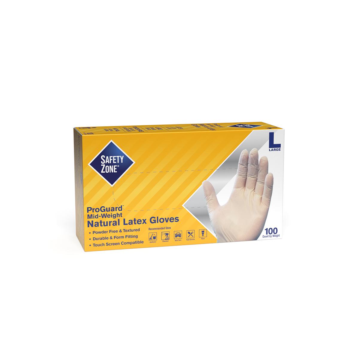 SAFETY ZONE Latex GP Powder-Free Gloves, Medium, 100 per box, 10